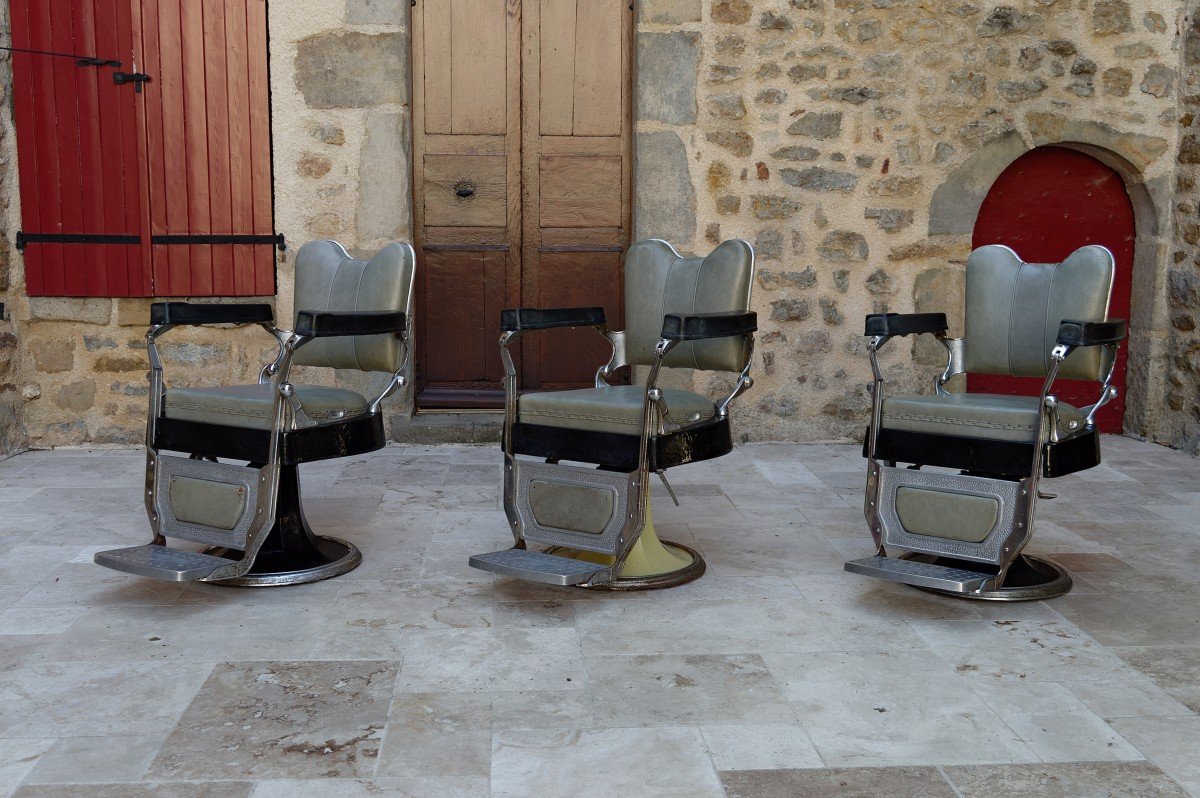 Lot De 3 Fauteuils Art Deco De Coiffeur / Barbier, Witub, France, Circa 1940-photo-2