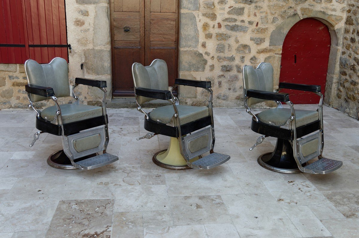 Lot De 3 Fauteuils Art Deco De Coiffeur / Barbier, Witub, France, Circa 1940-photo-3