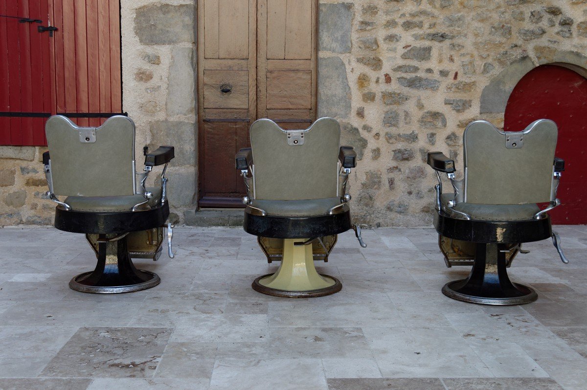 Lot De 3 Fauteuils Art Deco De Coiffeur / Barbier, Witub, France, Circa 1940-photo-4