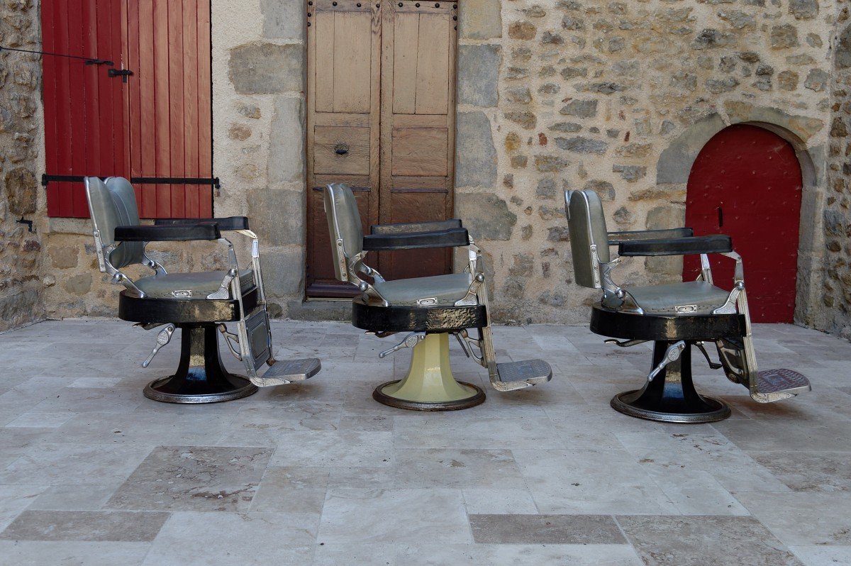 Lot De 3 Fauteuils Art Deco De Coiffeur / Barbier, Witub, France, Circa 1940-photo-6