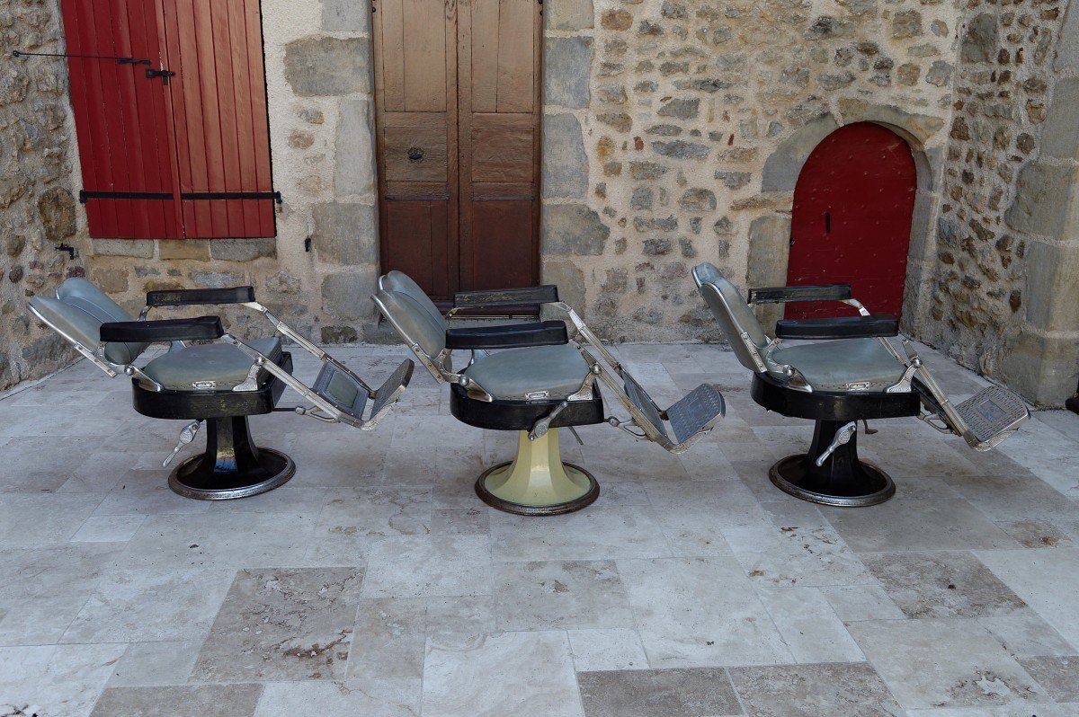 Lot De 3 Fauteuils Art Deco De Coiffeur / Barbier, Witub, France, Circa 1940-photo-7