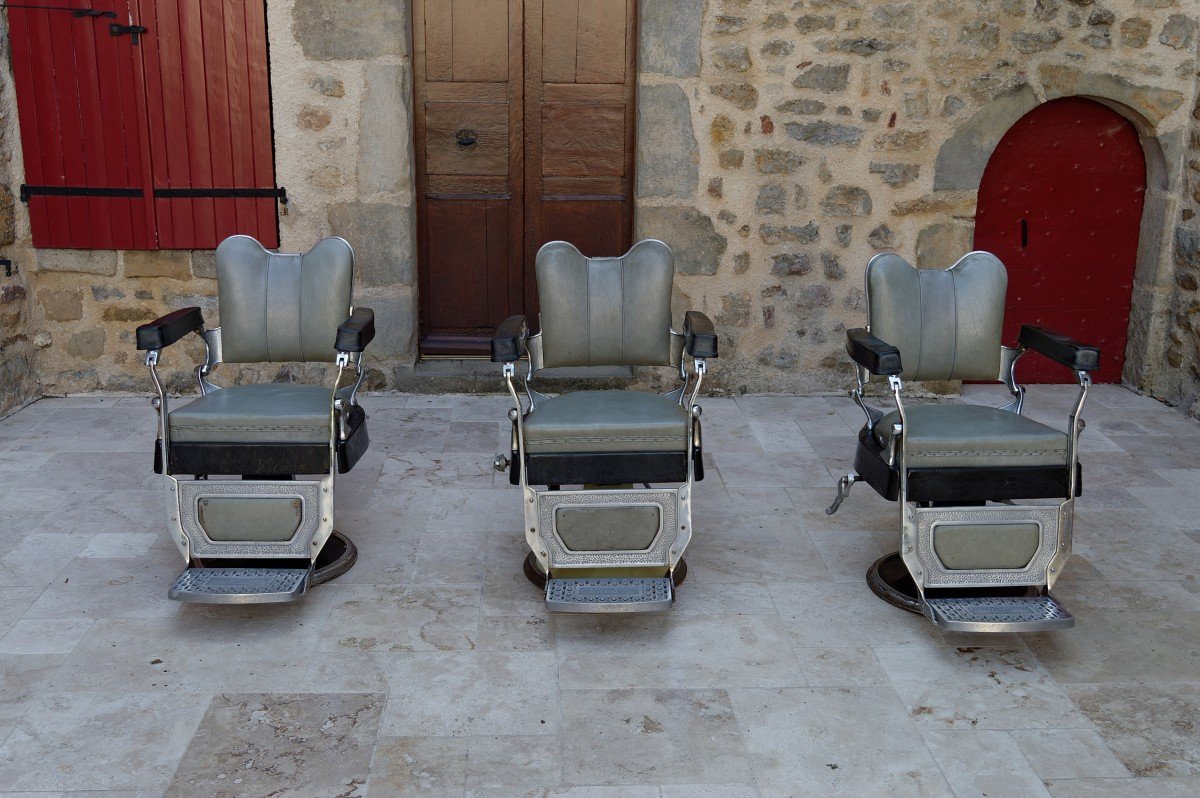 Lot De 3 Fauteuils Art Deco De Coiffeur / Barbier, Witub, France, Circa 1940