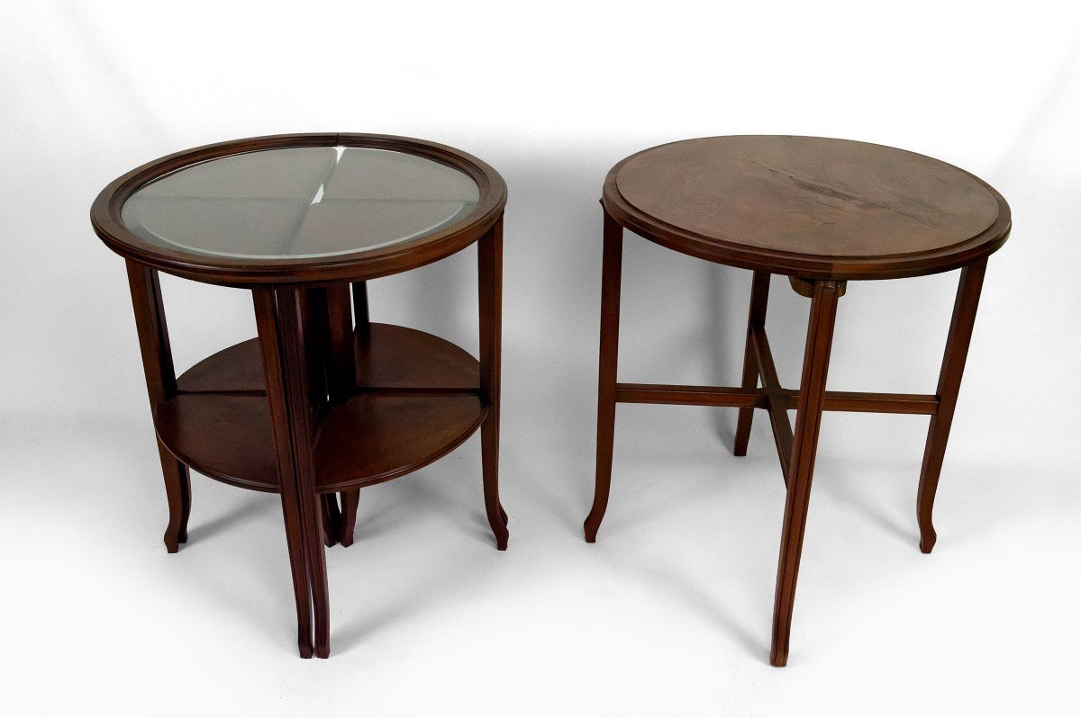 Pedestal Table / Nesting Tables Convertible Into 2 Side Tables, Art Nouveau, France-photo-2