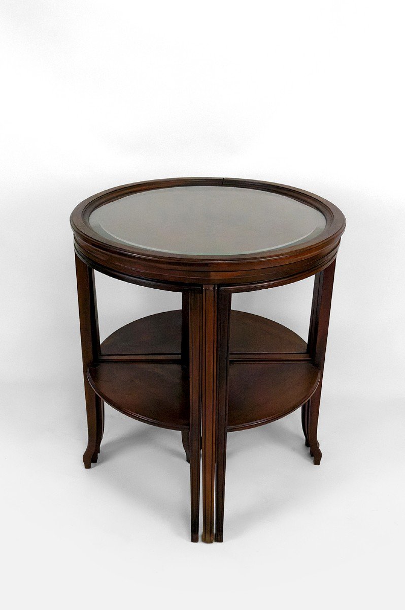 Pedestal Table / Nesting Tables Convertible Into 2 Side Tables, Art Nouveau, France-photo-3