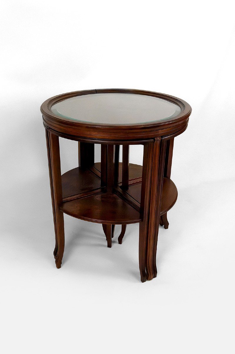 Pedestal Table / Nesting Tables Convertible Into 2 Side Tables, Art Nouveau, France-photo-4