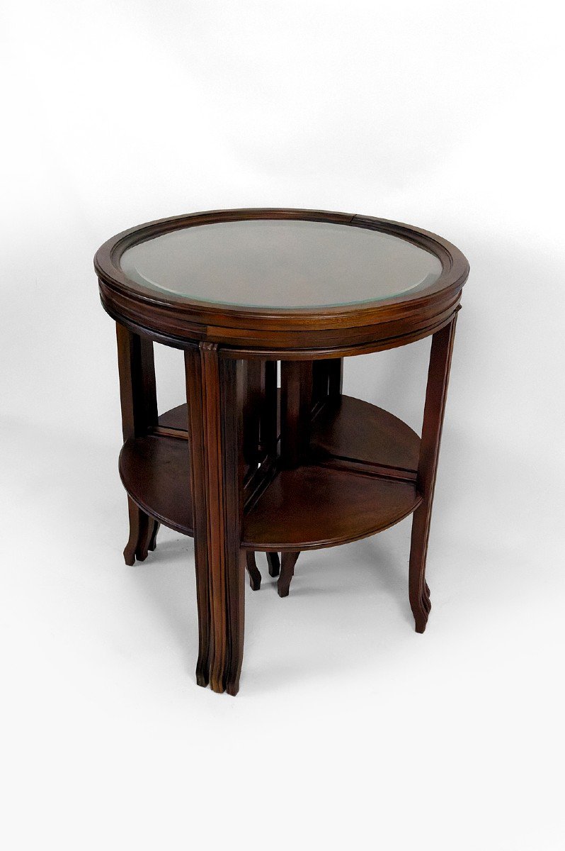 Pedestal Table / Nesting Tables Convertible Into 2 Side Tables, Art Nouveau, France