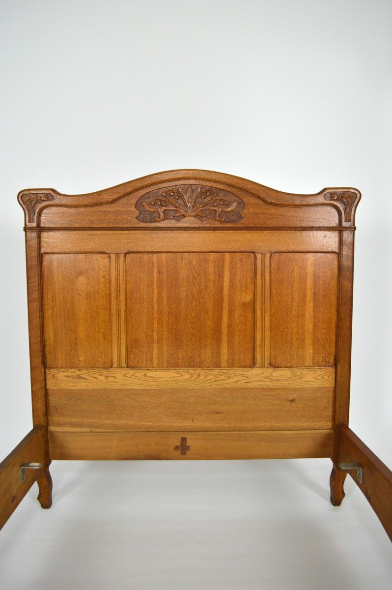 Art Nouveau Twin Beds In Carved Solid Oak, France, Circa 1910-photo-1