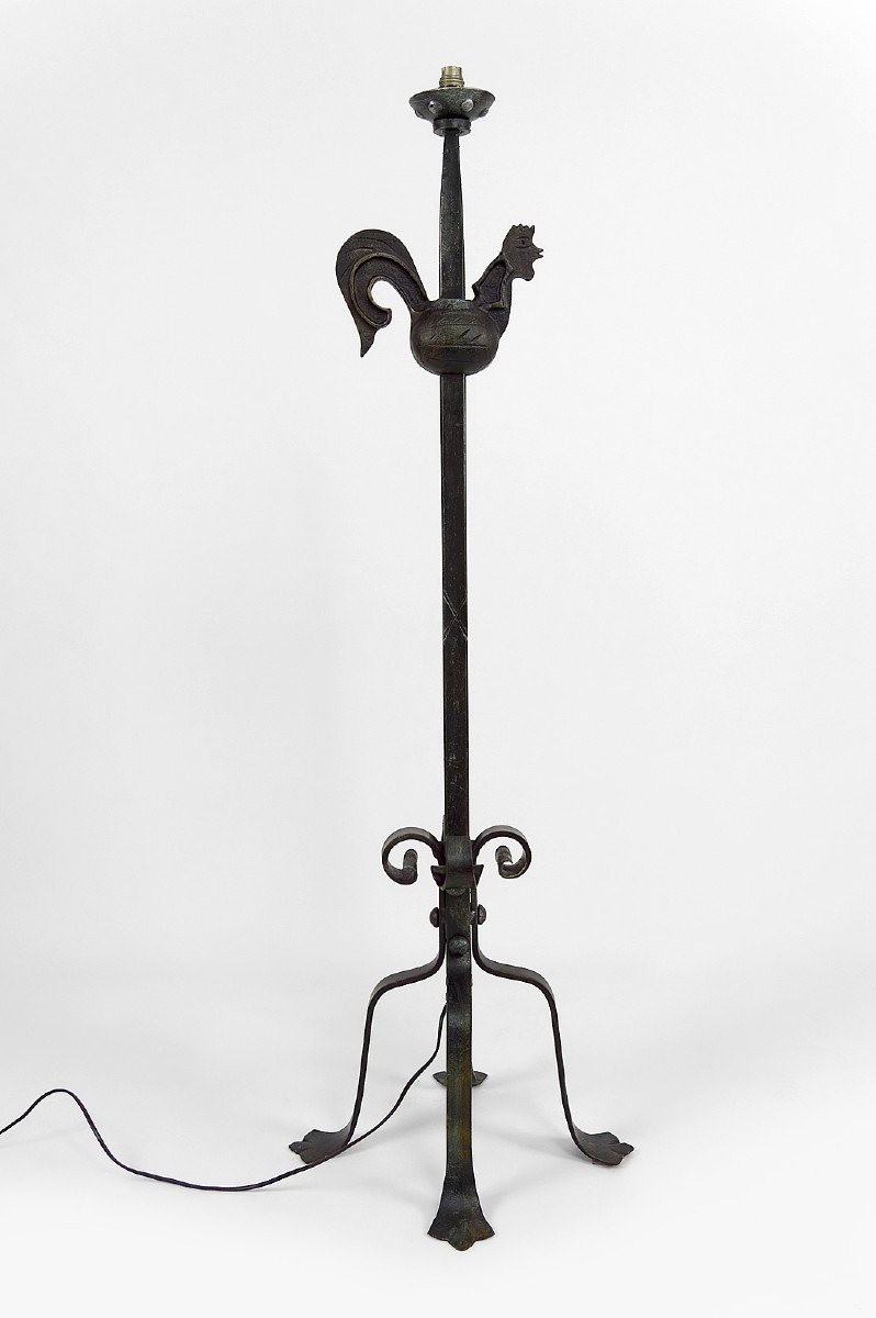 Rooster Floor Lamp In Wrought Iron, Circa 1950-photo-4