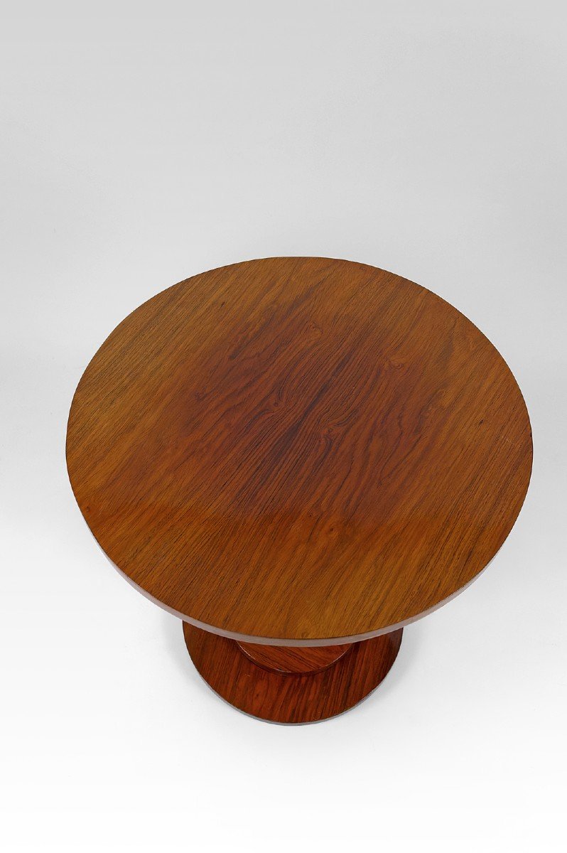 Art Deco Modernist Pedestal Table In Walnut And Chrome, France, Circa 1930-photo-2