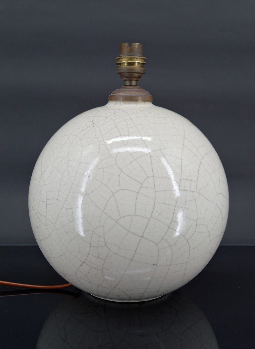 Cracked White Ball Lamp, Attributed To Besnard Pour Ruhlmann, France, Circa 1920-photo-2