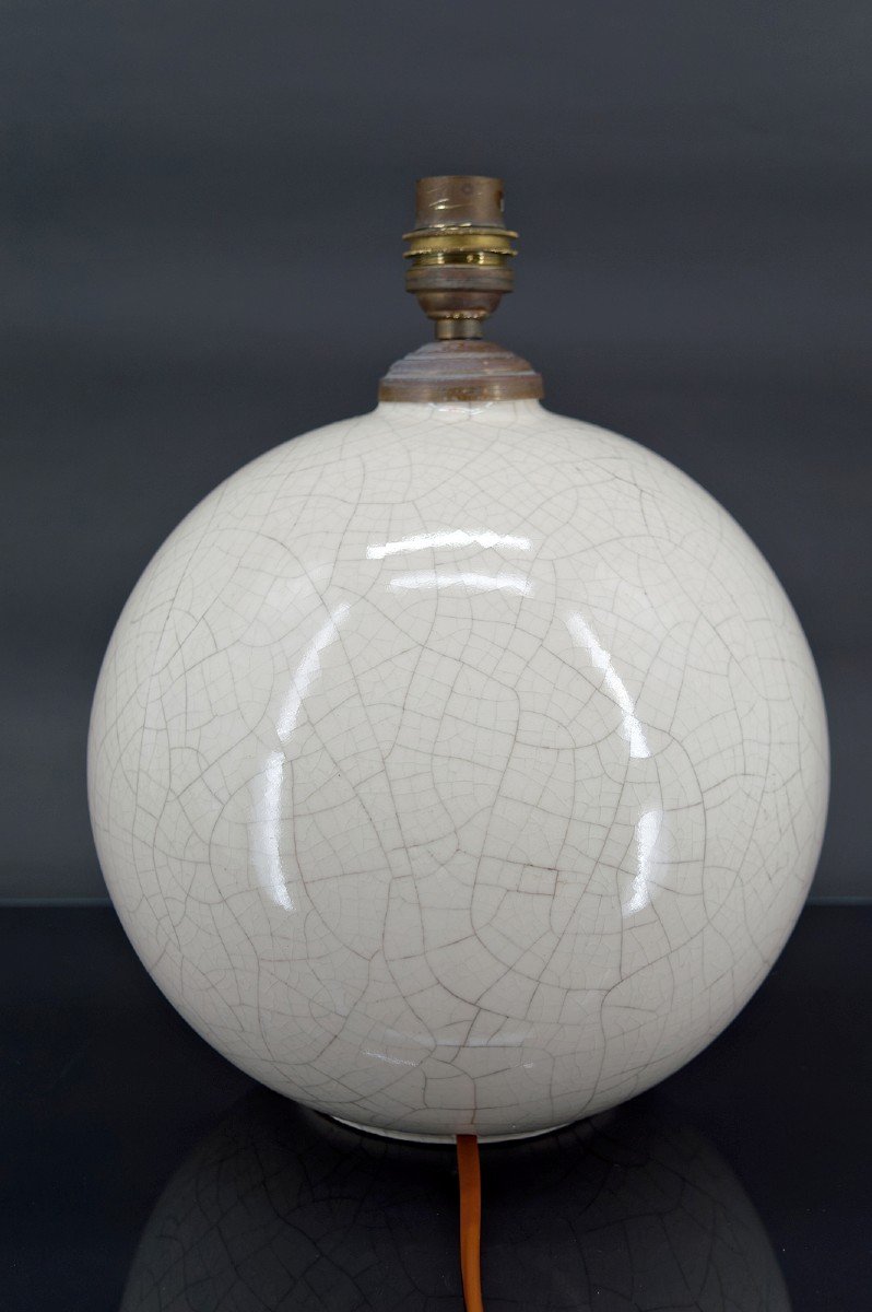 Cracked White Ball Lamp, Attributed To Besnard Pour Ruhlmann, France, Circa 1920-photo-3