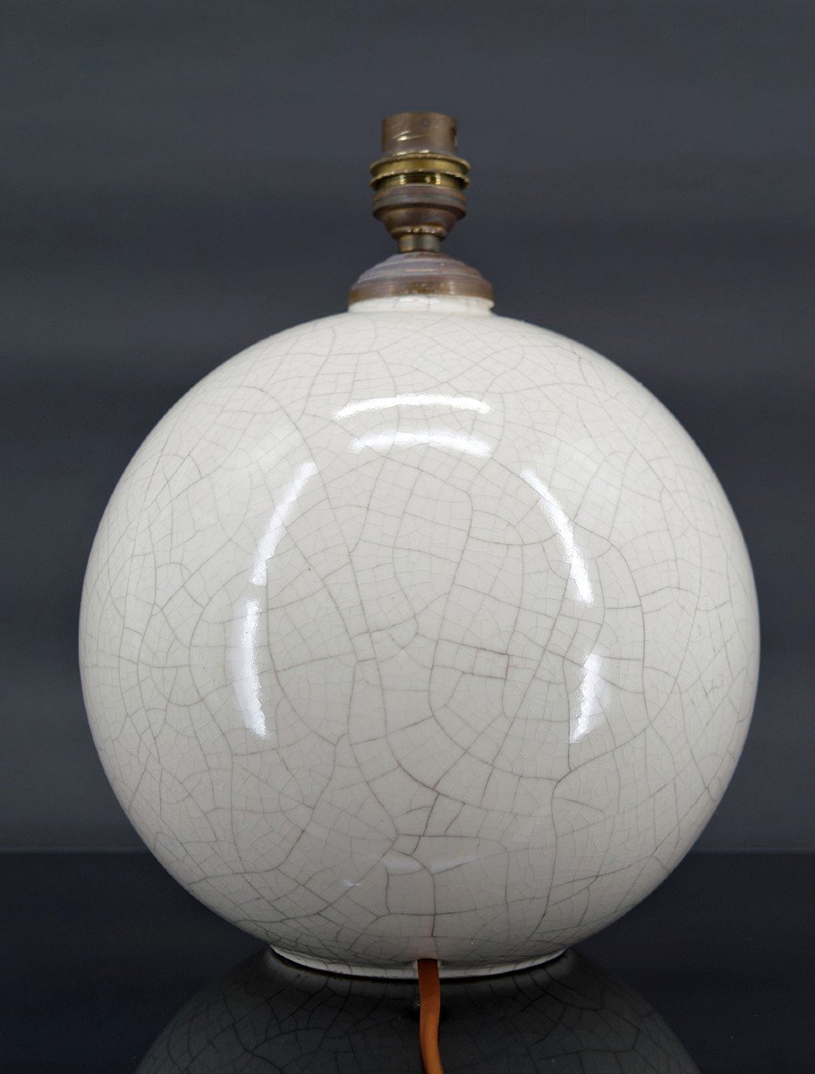 Cracked White Ball Lamp, Attributed To Besnard Pour Ruhlmann, France, Circa 1920-photo-4