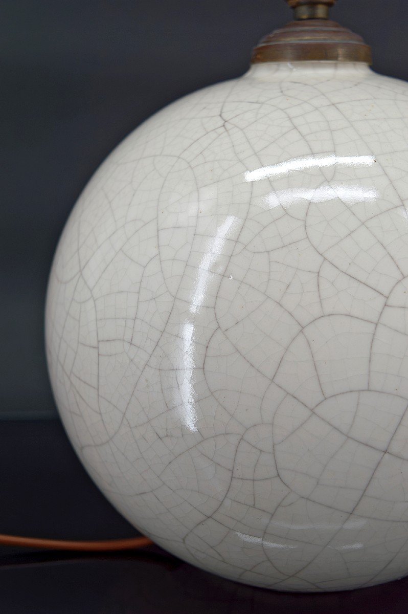 Cracked White Ball Lamp, Attributed To Besnard Pour Ruhlmann, France, Circa 1920-photo-2