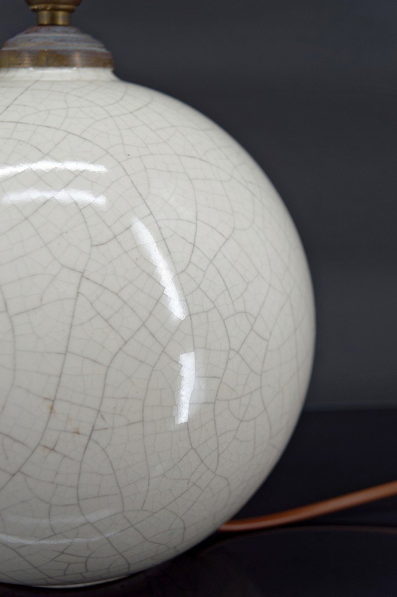 Cracked White Ball Lamp, Attributed To Besnard Pour Ruhlmann, France, Circa 1920-photo-6