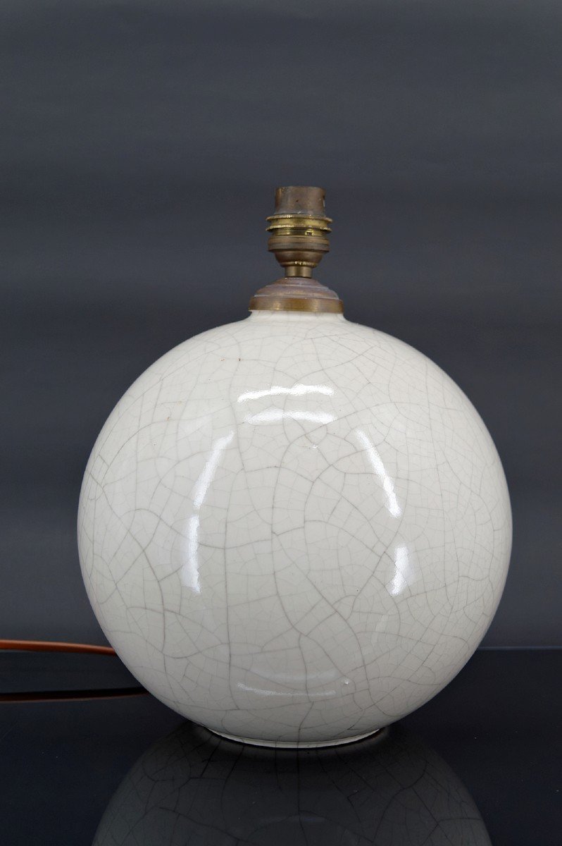 Cracked White Ball Lamp, Attributed To Besnard Pour Ruhlmann, France, Circa 1920