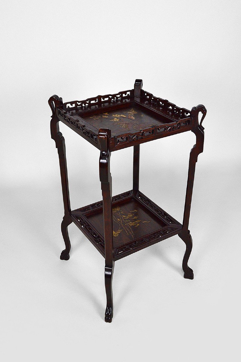 Japanese Pedestal Table In Carved Wood And Lacquered Panels, France, Circa 1880-photo-2