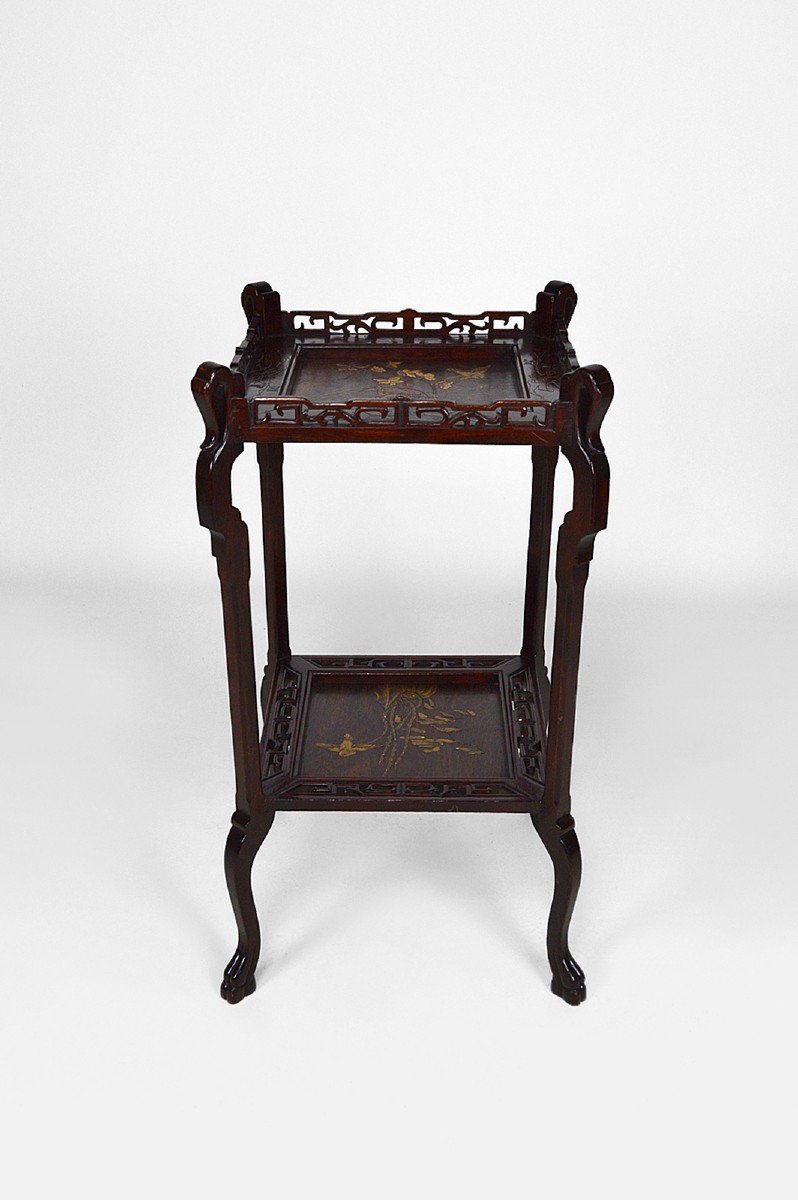 Japanese Pedestal Table In Carved Wood And Lacquered Panels, France, Circa 1880-photo-4