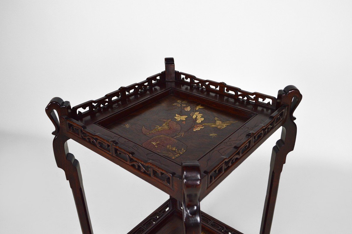 Japanese Pedestal Table In Carved Wood And Lacquered Panels, France, Circa 1880-photo-3