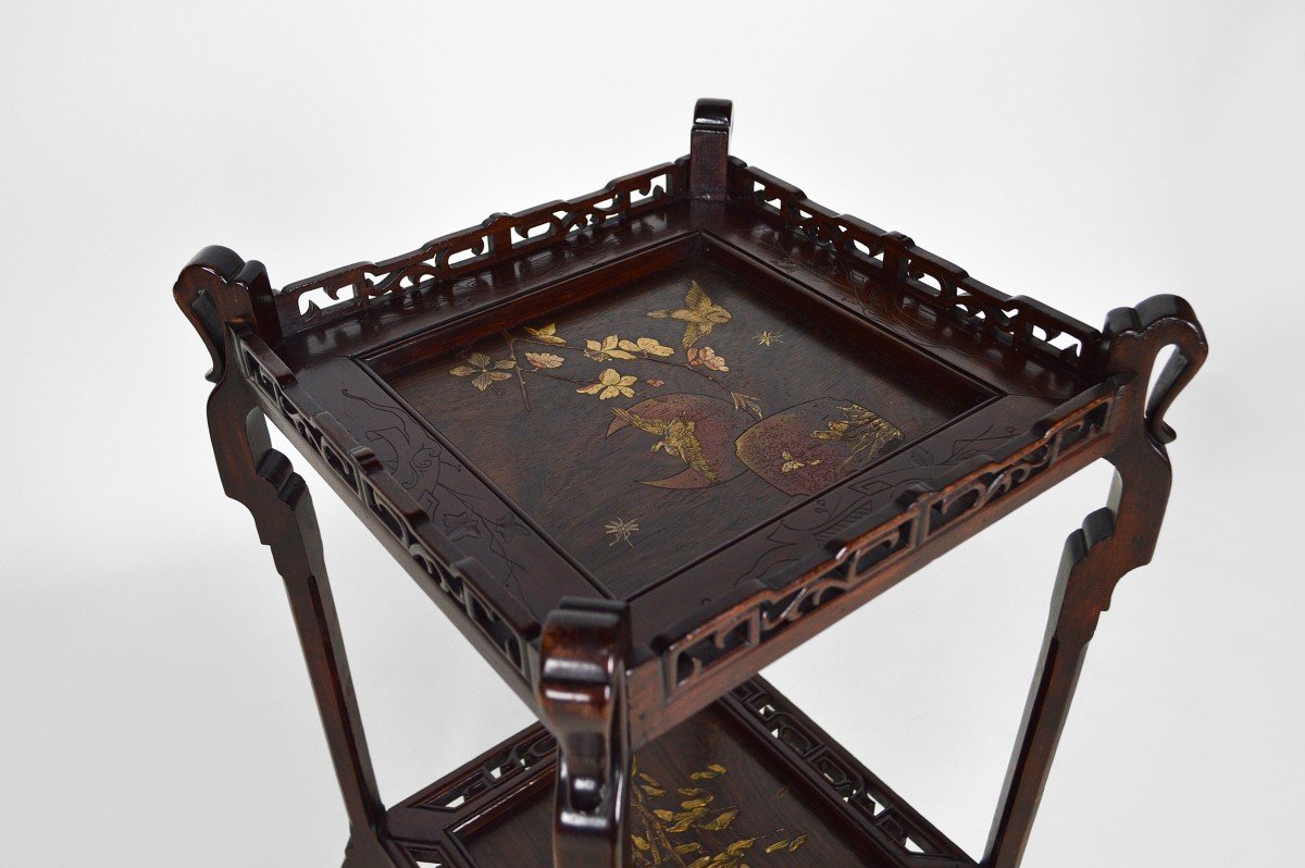 Japanese Pedestal Table In Carved Wood And Lacquered Panels, France, Circa 1880-photo-4