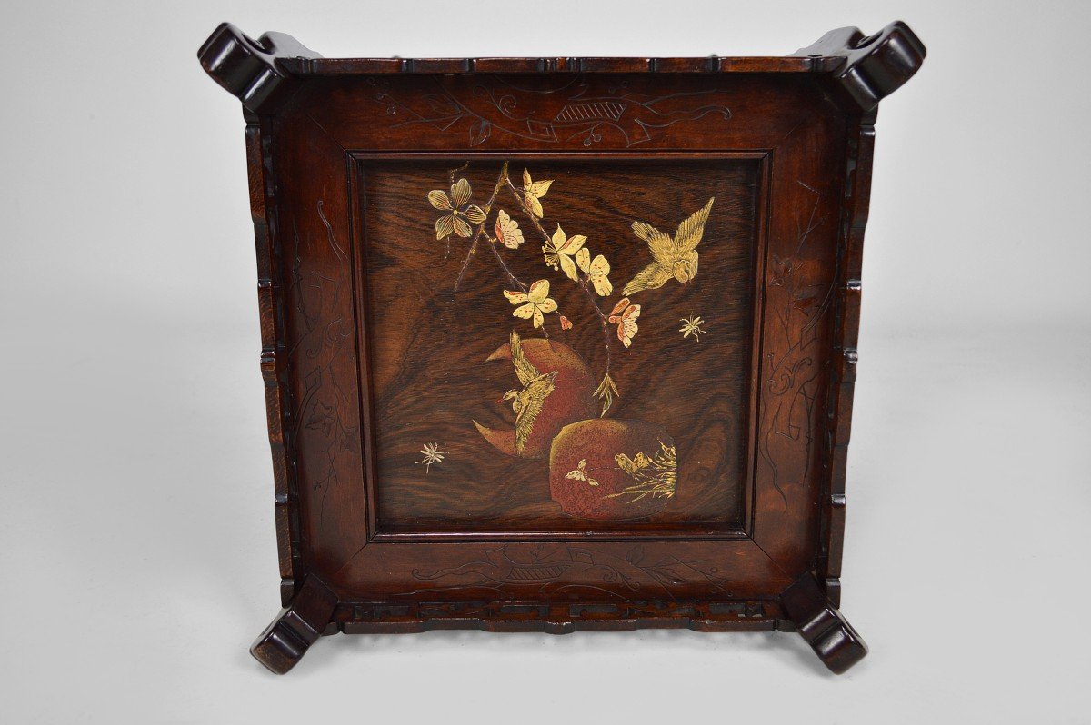 Japanese Pedestal Table In Carved Wood And Lacquered Panels, France, Circa 1880-photo-5