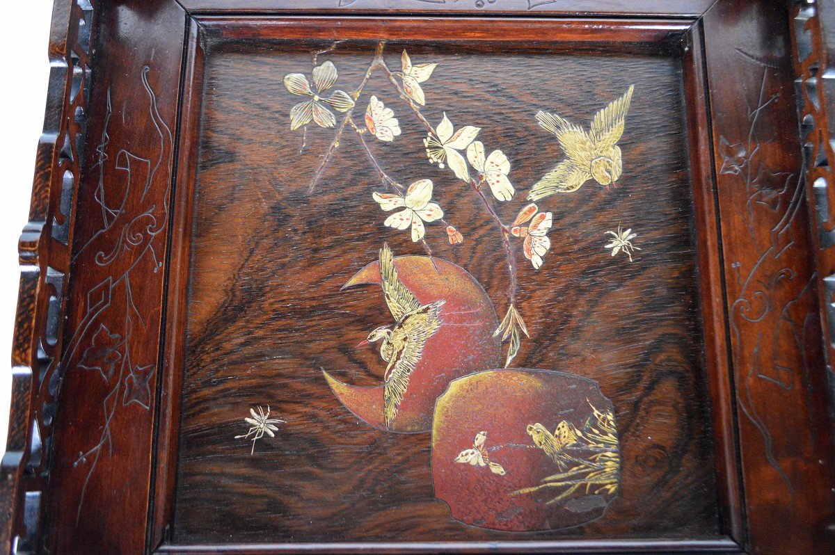 Japanese Pedestal Table In Carved Wood And Lacquered Panels, France, Circa 1880-photo-6