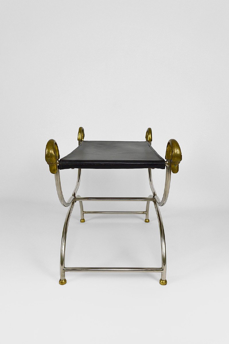 Curule / Stool With Neoclassical Swan Heads, Circa 1960-photo-7