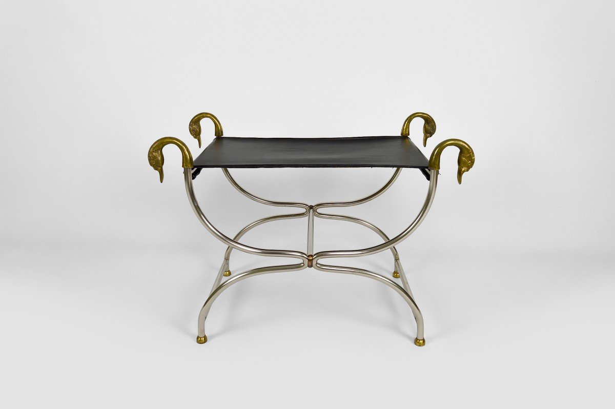 Curule / Stool With Neoclassical Swan Heads, Circa 1960