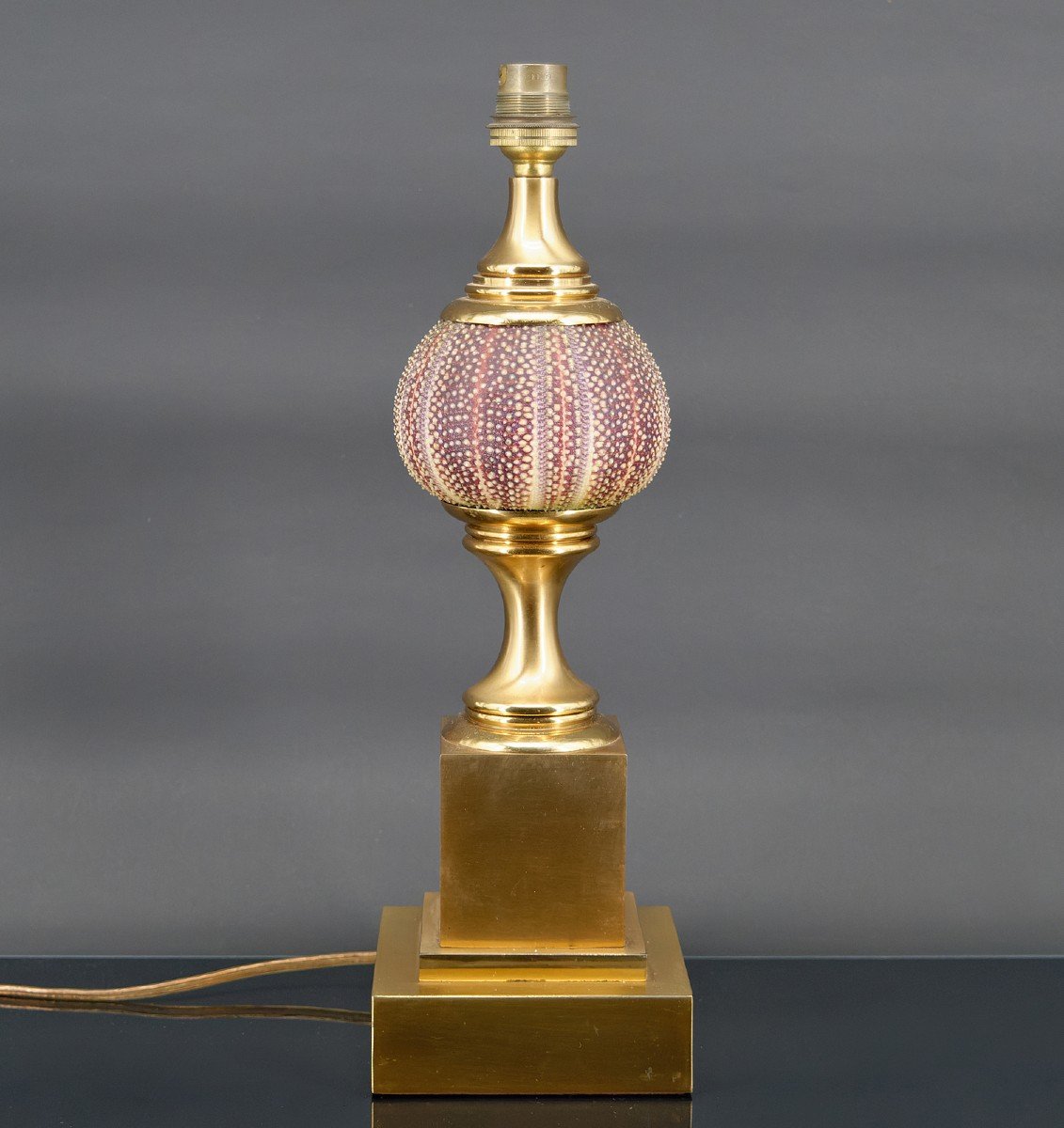 Maison Charles Lamp, Pink Sea Urchin And Gilt Bronze, France, Circa 1960-photo-2