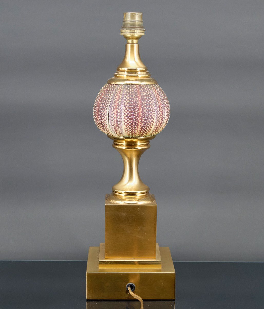 Maison Charles Lamp, Pink Sea Urchin And Gilt Bronze, France, Circa 1960-photo-1