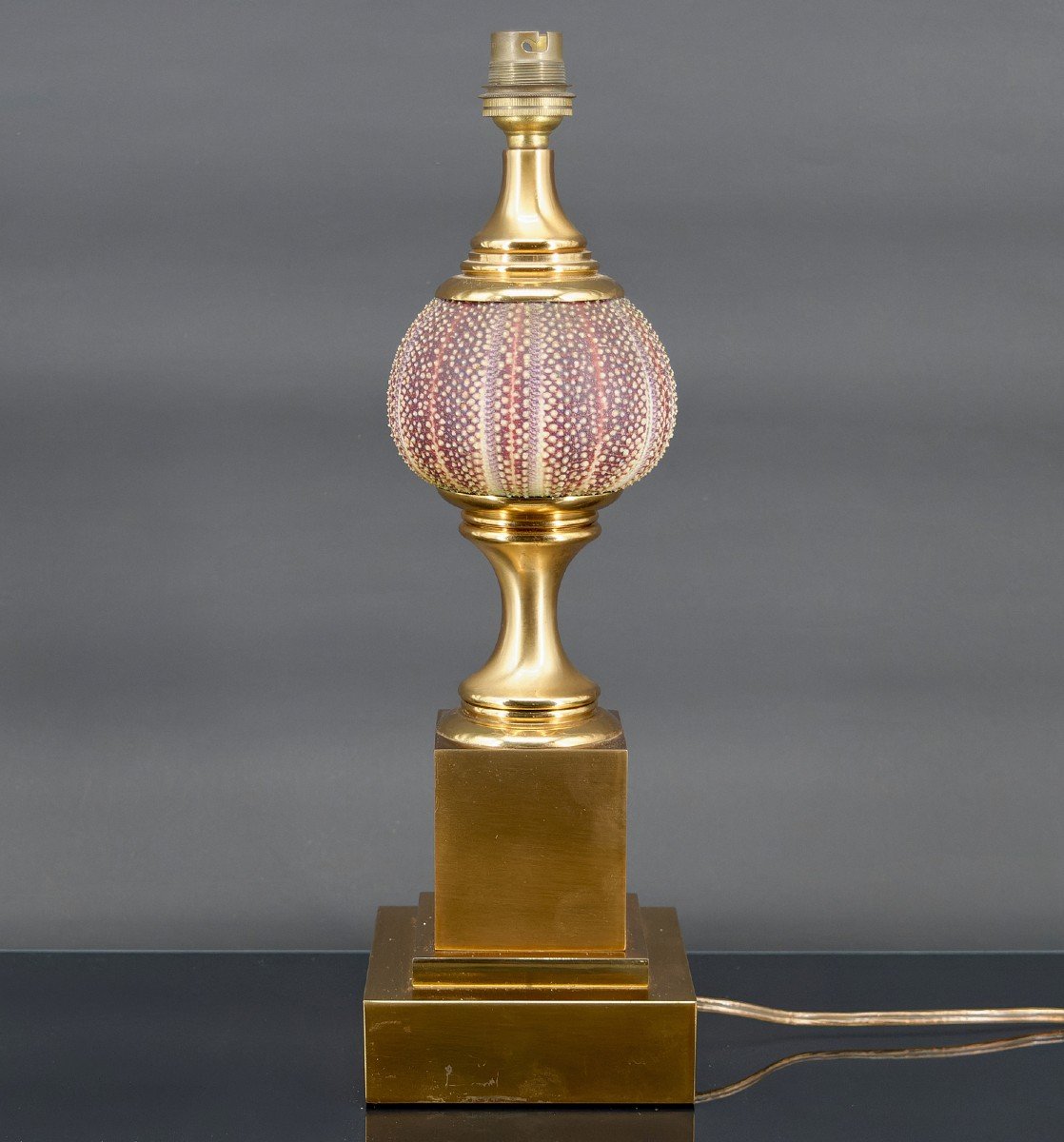 Maison Charles Lamp, Pink Sea Urchin And Gilt Bronze, France, Circa 1960-photo-2