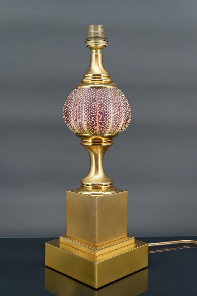 Maison Charles Lamp, Pink Sea Urchin And Gilt Bronze, France, Circa 1960