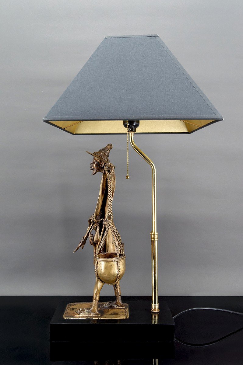 Lampe En Bronze, "le Porteur Peul", France, Circa 1970-photo-2