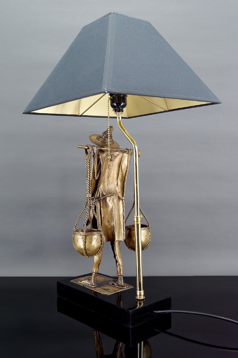 Lampe En Bronze, "le Porteur Peul", France, Circa 1970-photo-3