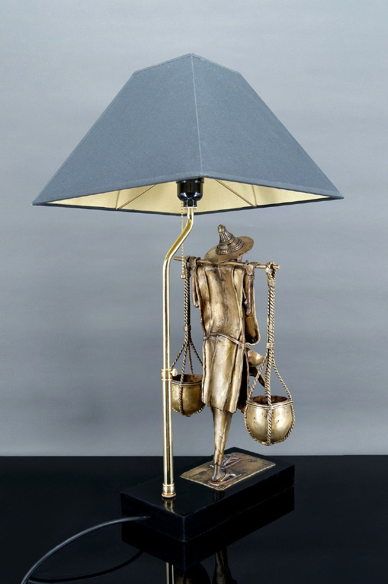 Bronze Lamp, "the Fulani Bearer", France, Circa 1970-photo-4