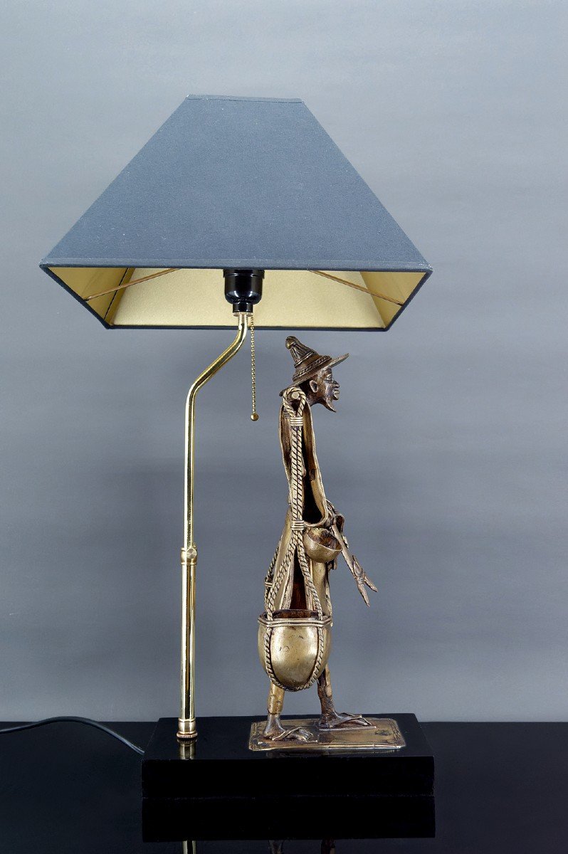 Bronze Lamp, "the Fulani Bearer", France, Circa 1970-photo-2