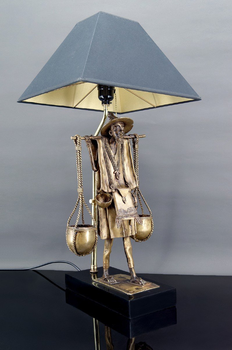 Bronze Lamp, "the Fulani Bearer", France, Circa 1970-photo-3