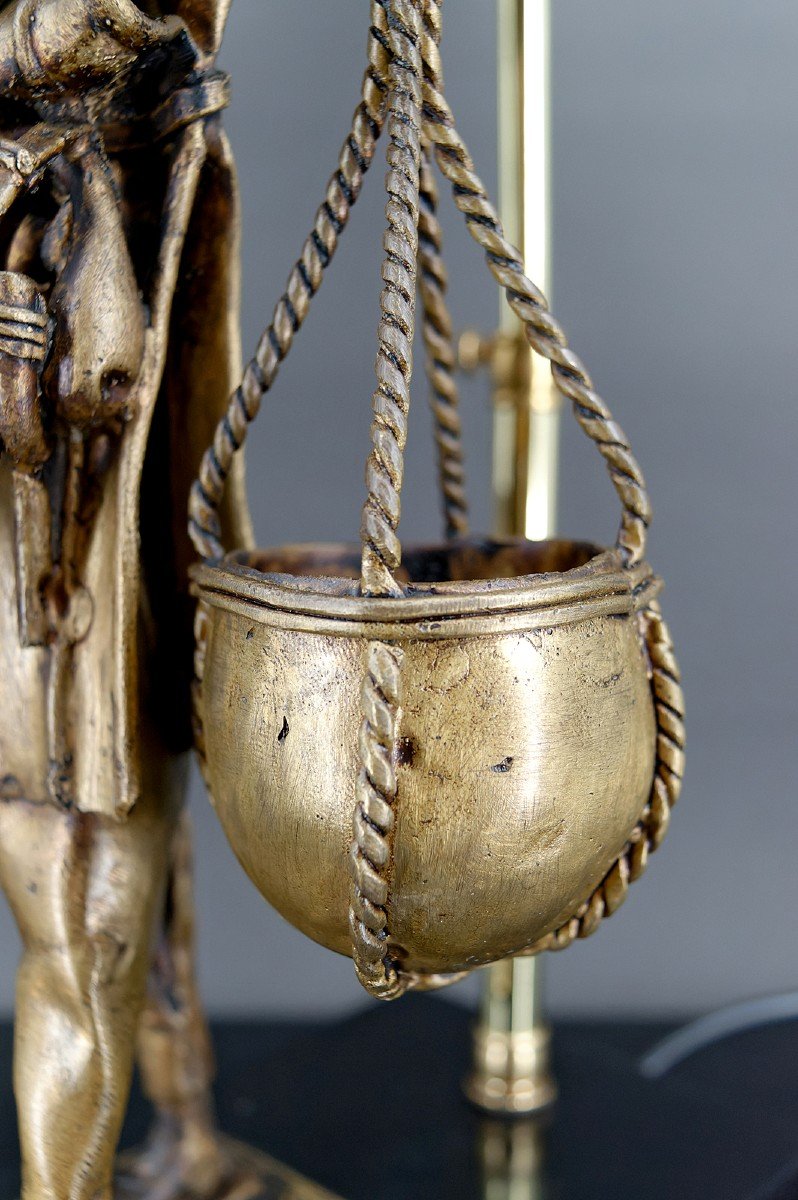 Bronze Lamp, "the Fulani Bearer", France, Circa 1970-photo-5