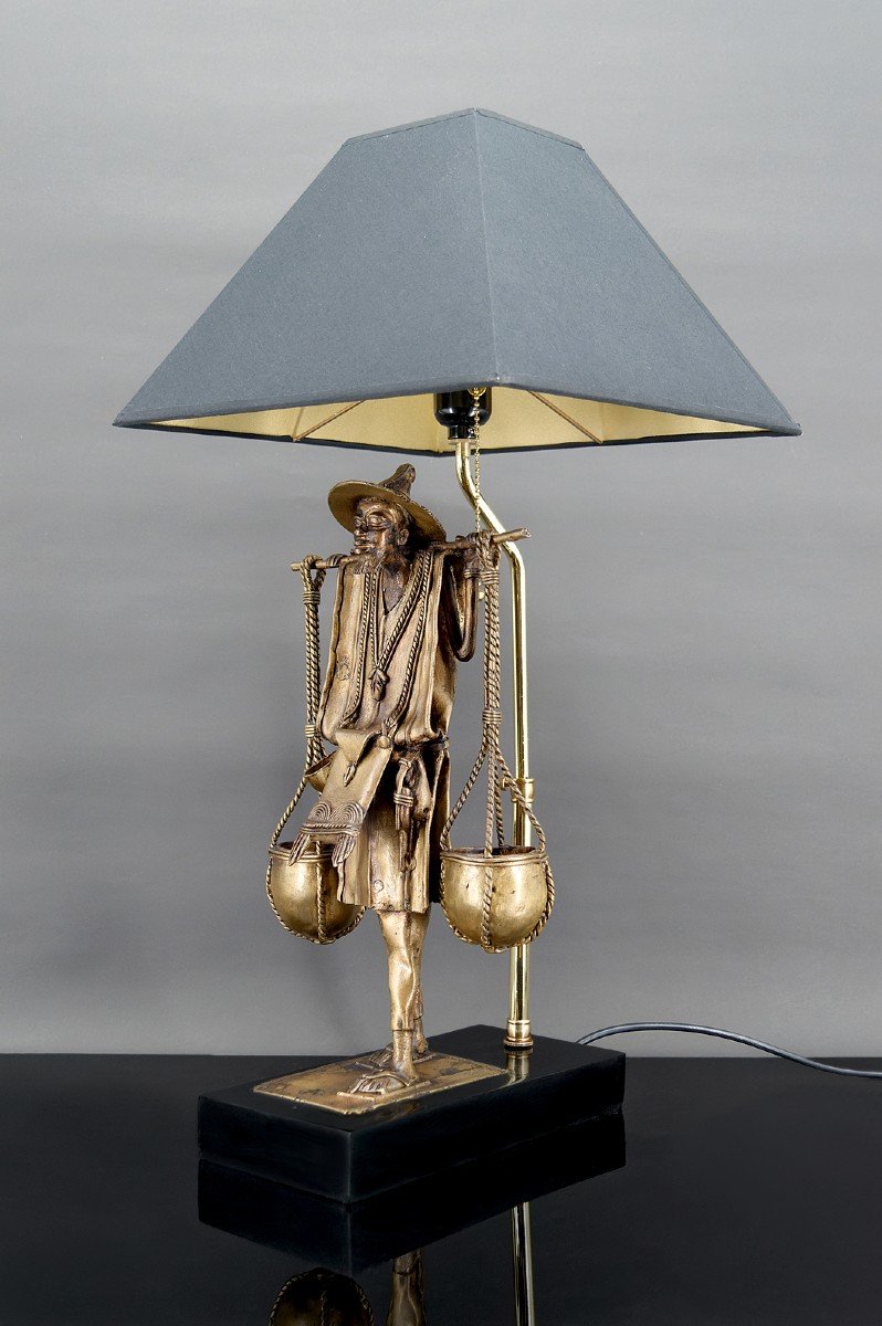 Lampe En Bronze, "le Porteur Peul", France, Circa 1970