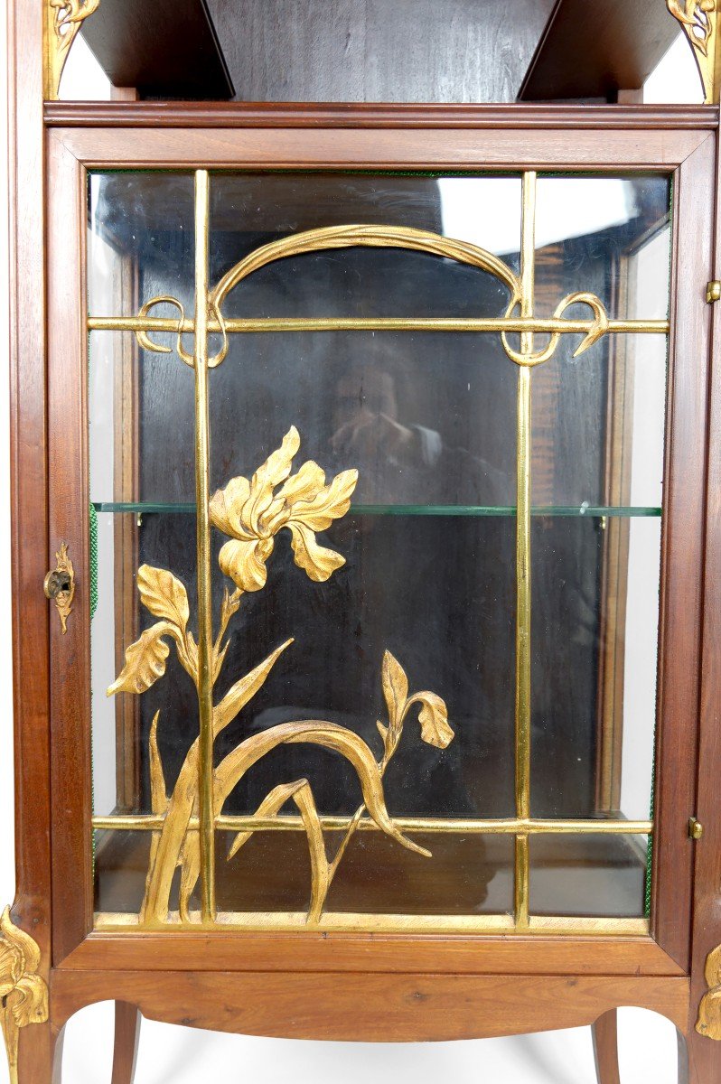 Vitrine Art Nouveau, Bronzes Dorés Sur Un Thème Floral, France, Vers 1900-photo-2