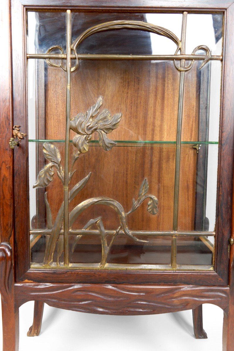 Art Nouveau Display Case, Bronzes And Carved Wood On A Lake Theme, France, Circa 1900-photo-2