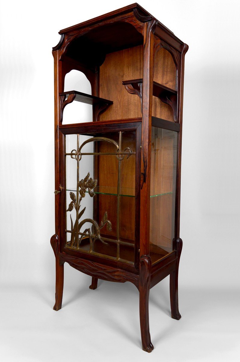 Art Nouveau Display Case, Bronzes And Carved Wood On A Lake Theme, France, Circa 1900-photo-4