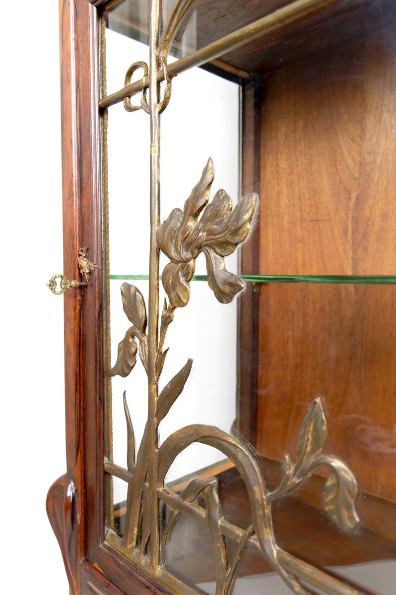 Art Nouveau Display Case, Bronzes And Carved Wood On A Lake Theme, France, Circa 1900-photo-1