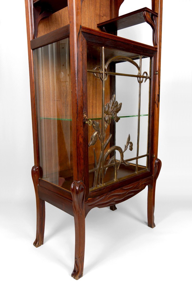 Art Nouveau Display Case, Bronzes And Carved Wood On A Lake Theme, France, Circa 1900-photo-5