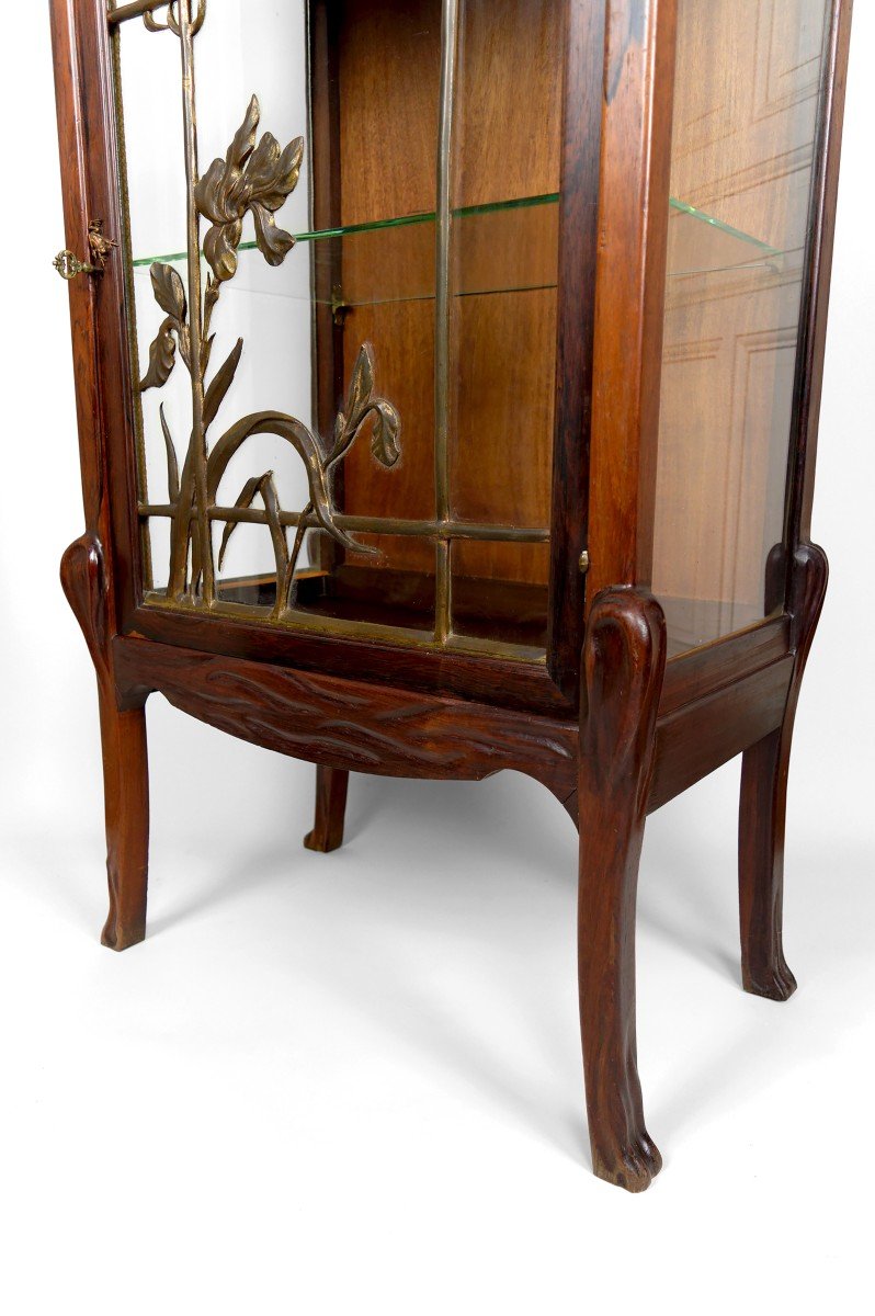 Art Nouveau Display Case, Bronzes And Carved Wood On A Lake Theme, France, Circa 1900-photo-6