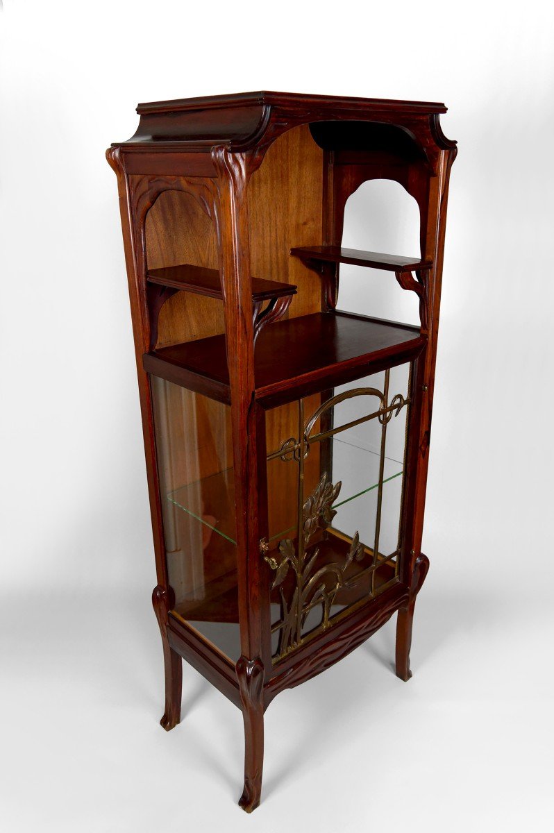 Art Nouveau Display Case, Bronzes And Carved Wood On A Lake Theme, France, Circa 1900-photo-8