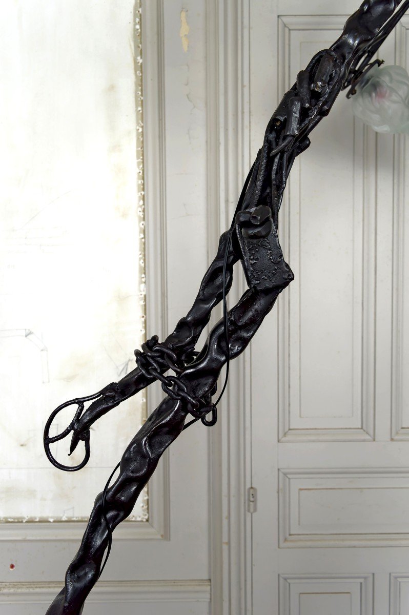 Important Brutalist Sculptural Wrought Iron Dragon Floor Lamp, France, Circa 1970-photo-2