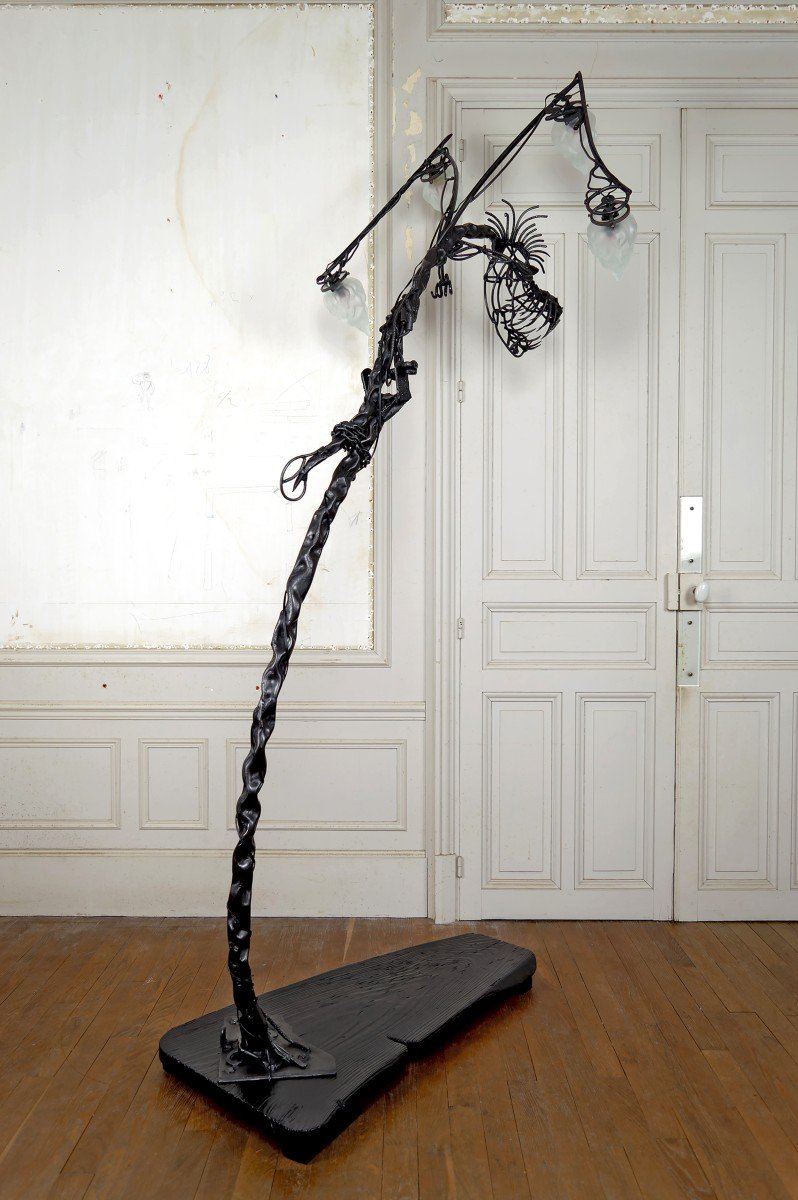 Important Brutalist Sculptural Wrought Iron Dragon Floor Lamp, France, Circa 1970-photo-4