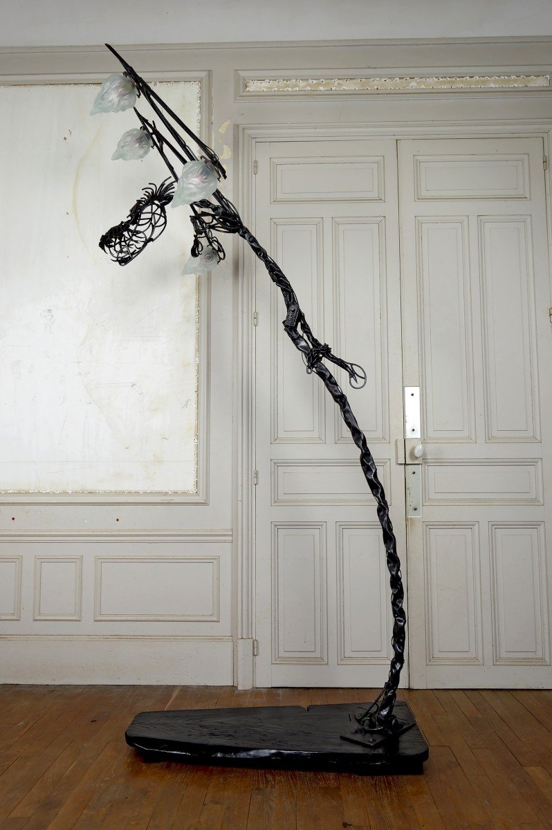 Important Brutalist Sculptural Wrought Iron Dragon Floor Lamp, France, Circa 1970-photo-6