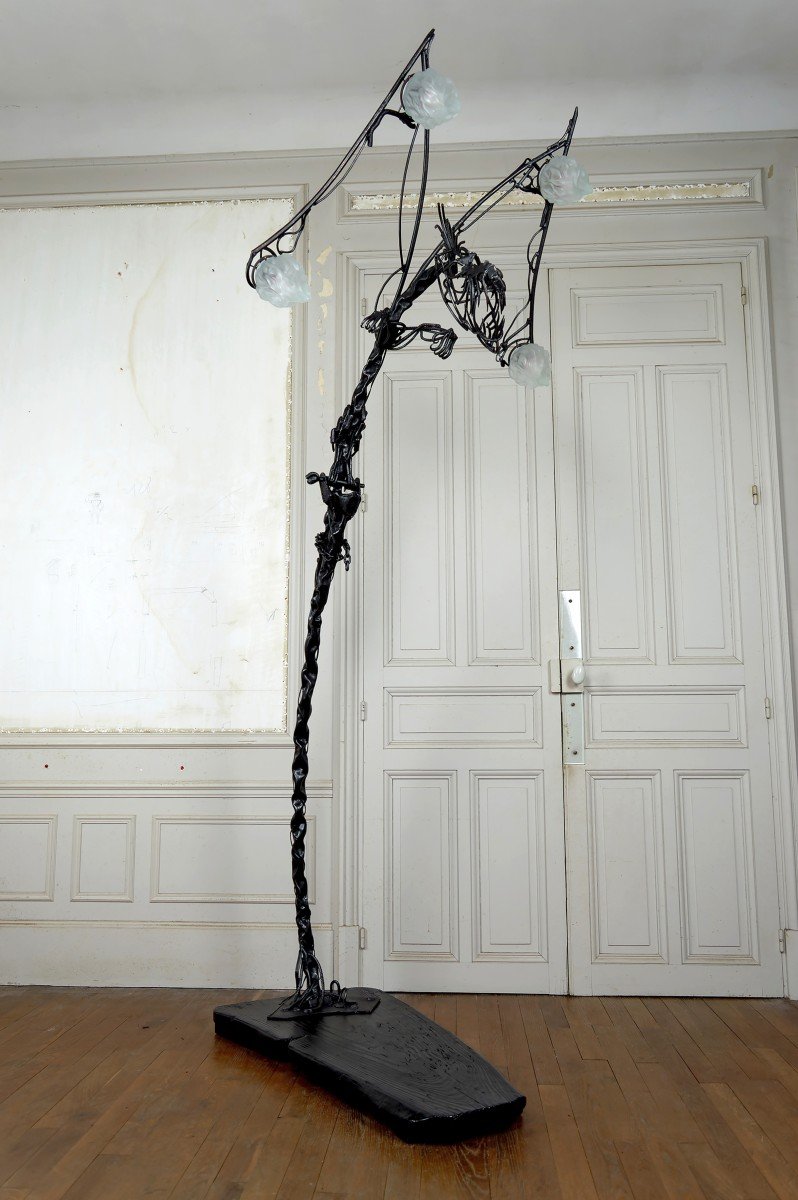 Important Brutalist Sculptural Wrought Iron Dragon Floor Lamp, France, Circa 1970