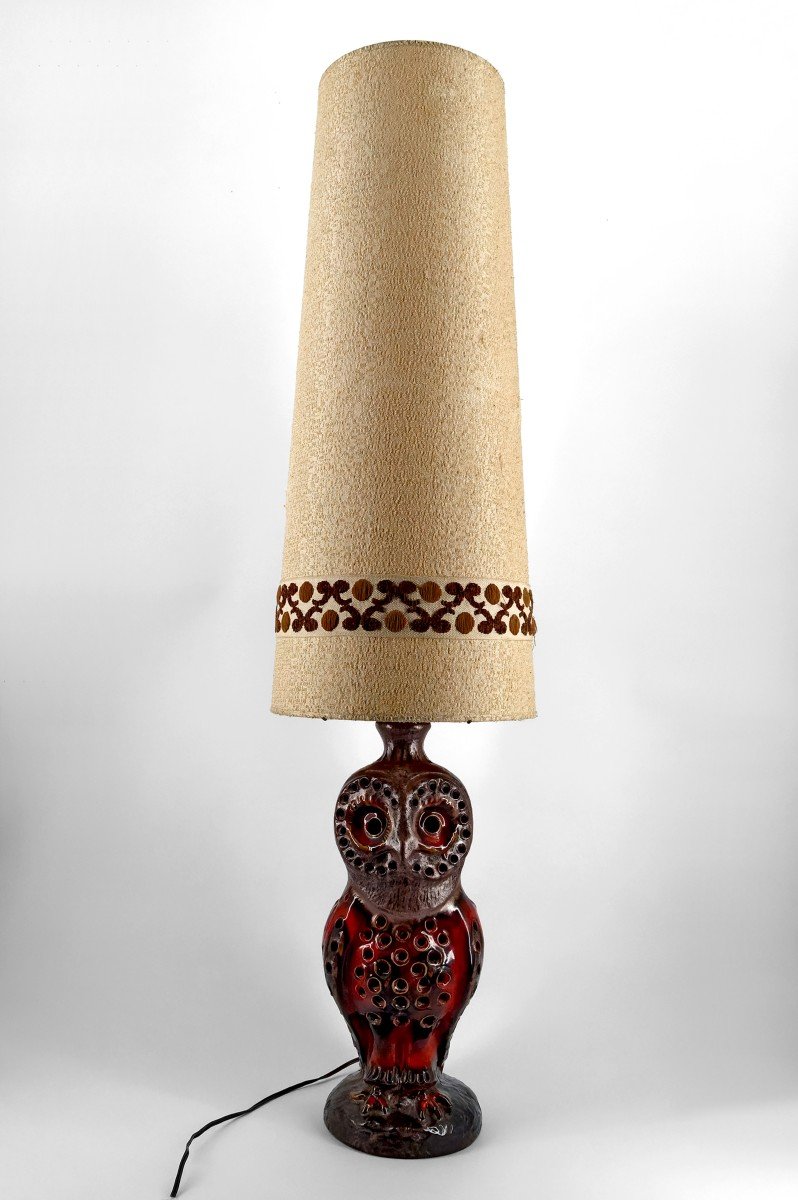 Important Ceramic Owl Lamp / Floor Lamp By Walter Gerhards, Germany, 1960-1970-photo-3